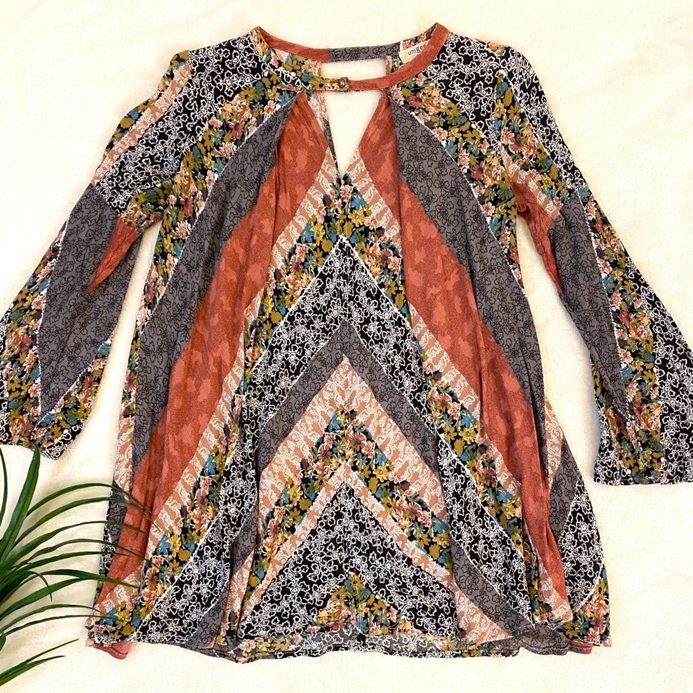 Umgee Boho Flare Sleeve Trapeze Tunic Top Small